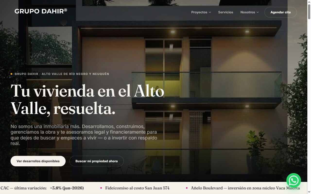 Nueva propuesta de la web principal de Grupo Dahir